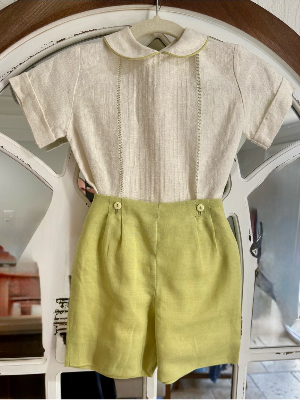 Boy Meets Girl Cream Top with Lime Green Shorts Kids Matching Set